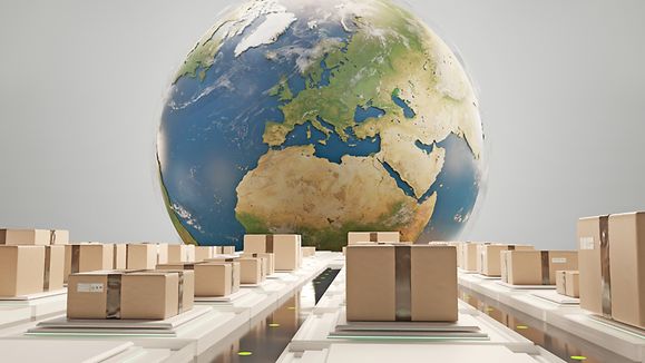 earth and brown packages logistics 3d-illustration. elements of this image furnished by NASA