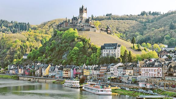 Federal State Rheinland-Pfalz, Germany - Beautiful city view of historic old town Cochem with the typical half-timbered colorful houses.